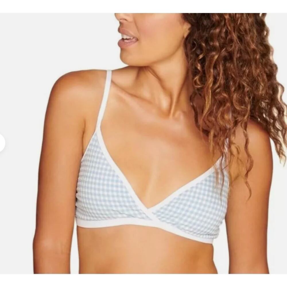 Andie Swim White and Blue Bikini Top The Cove